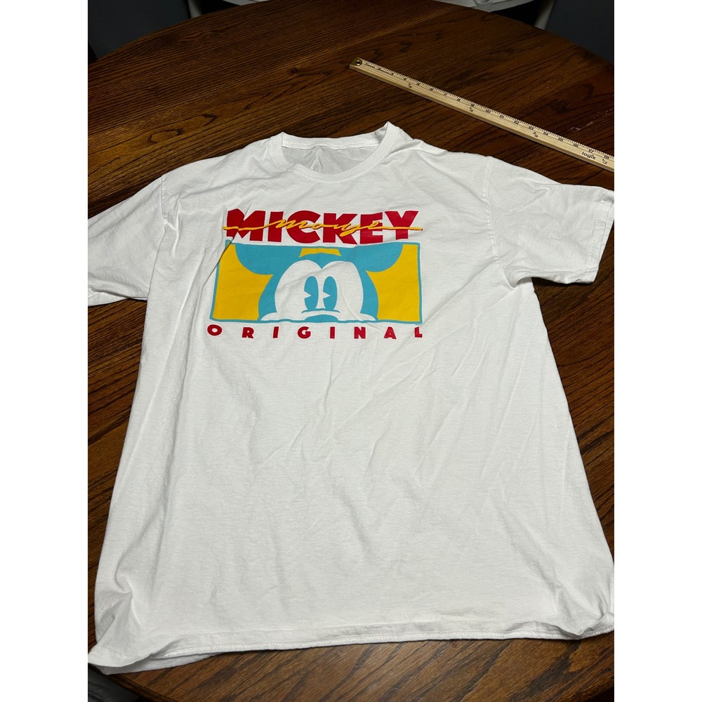 Disney Mickey Mouse Original Graphic T-Shirt White Retro Short Sleeve Tee Men XL